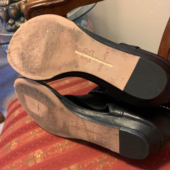 Black Leather Sandals with Gold Buckles and Studs - Picture 3 of 4